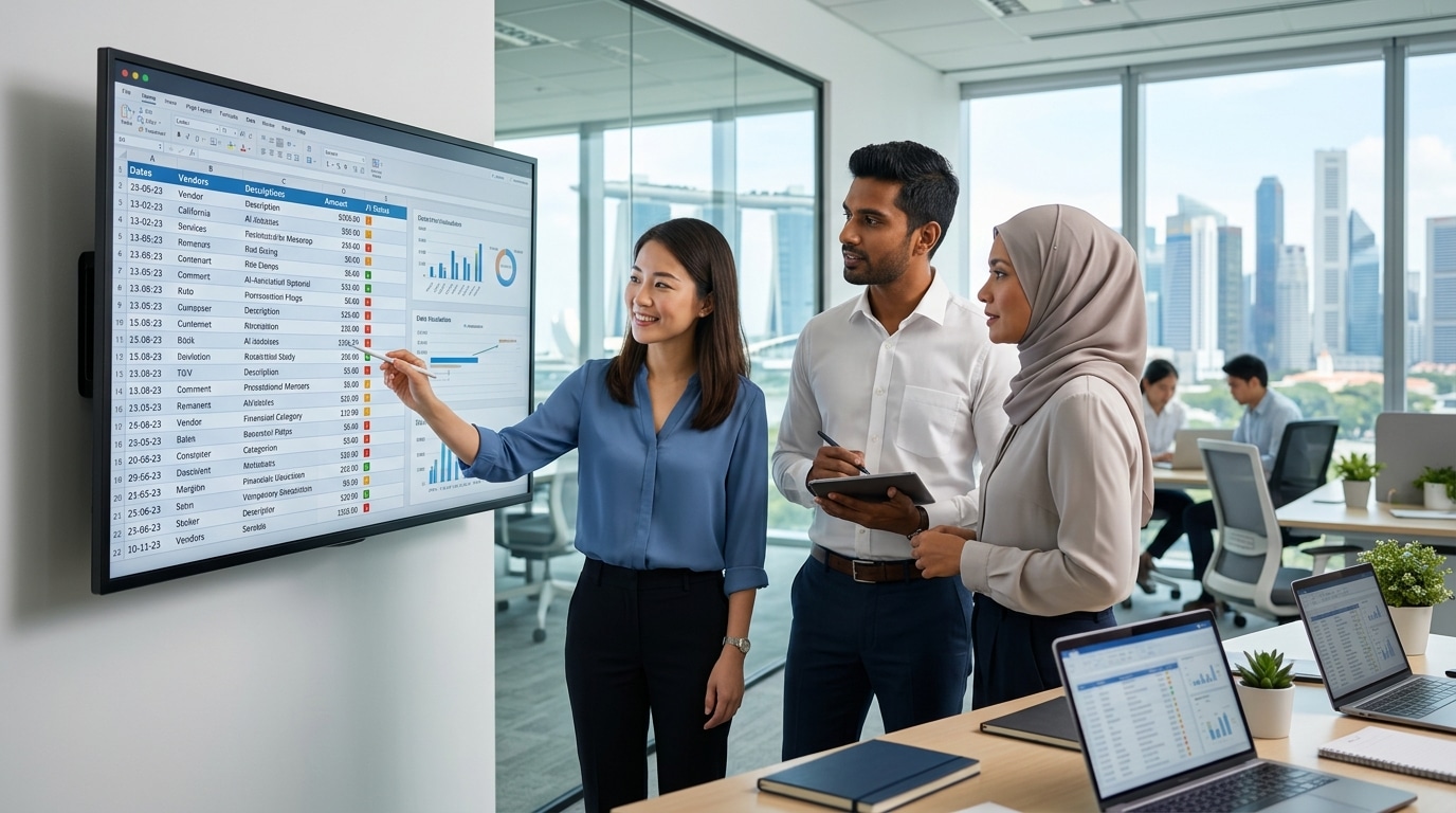Office staff discussing accounts