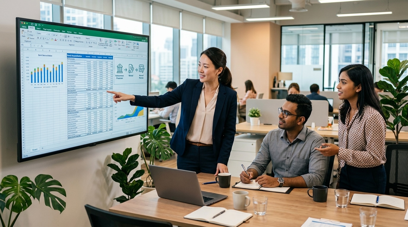 Accountants checking figures, making sure there is a human in the loop.