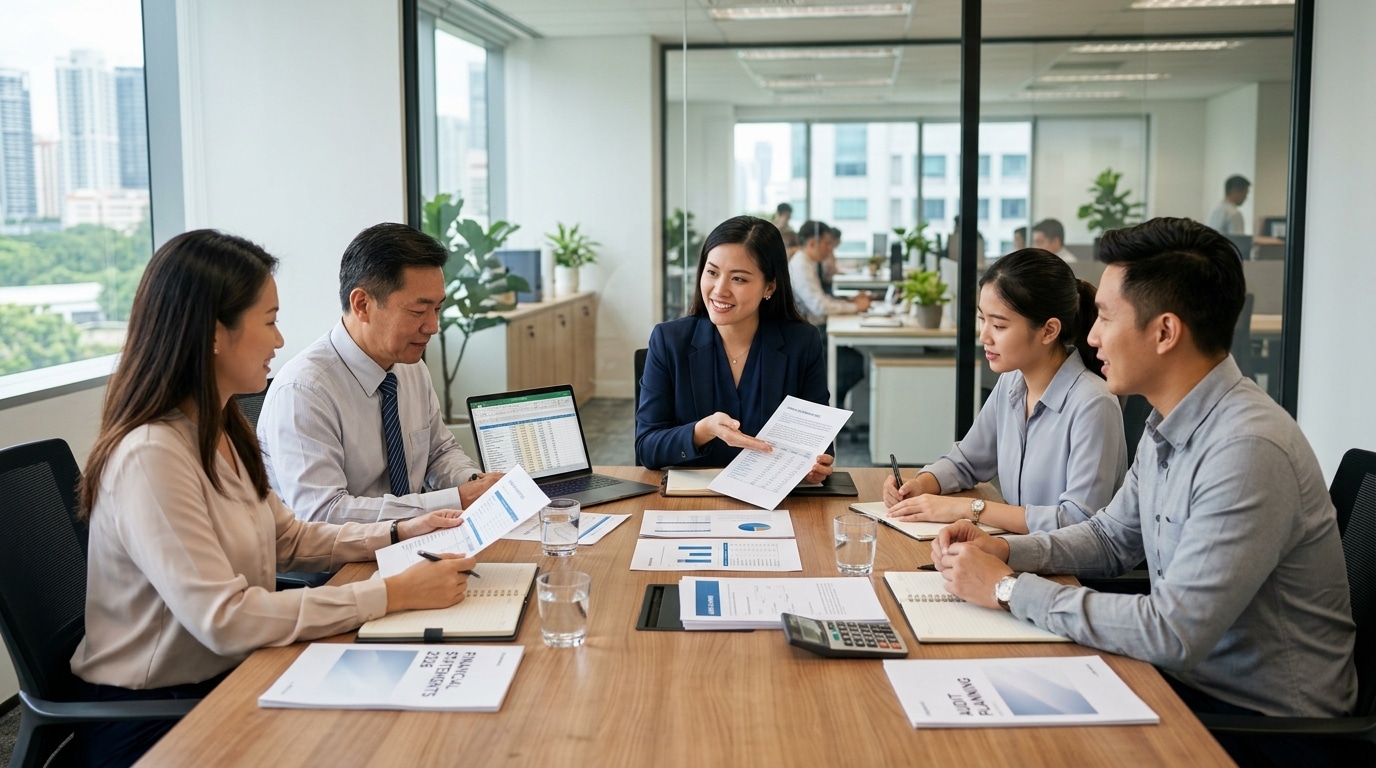 group of business men and women discussing voluntary audits