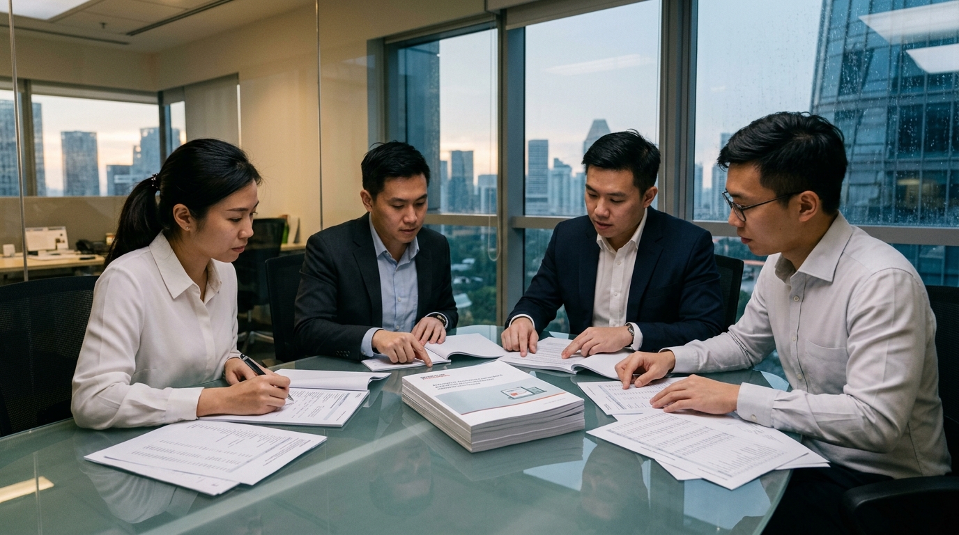 Accountants checking paperwork for grant audit