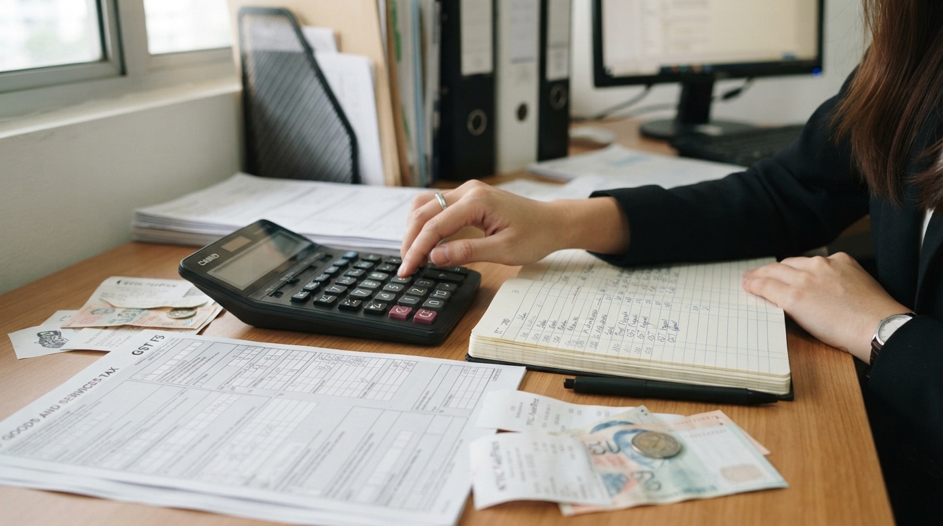 Accountant checking records for GST compliance